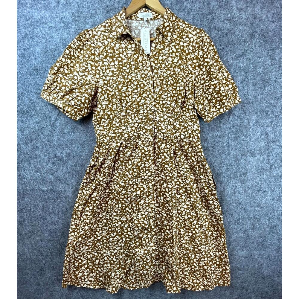 Sweet Salt Shirt Dress Women XL Brown White Ditsy Floral Peasant Cottage Country